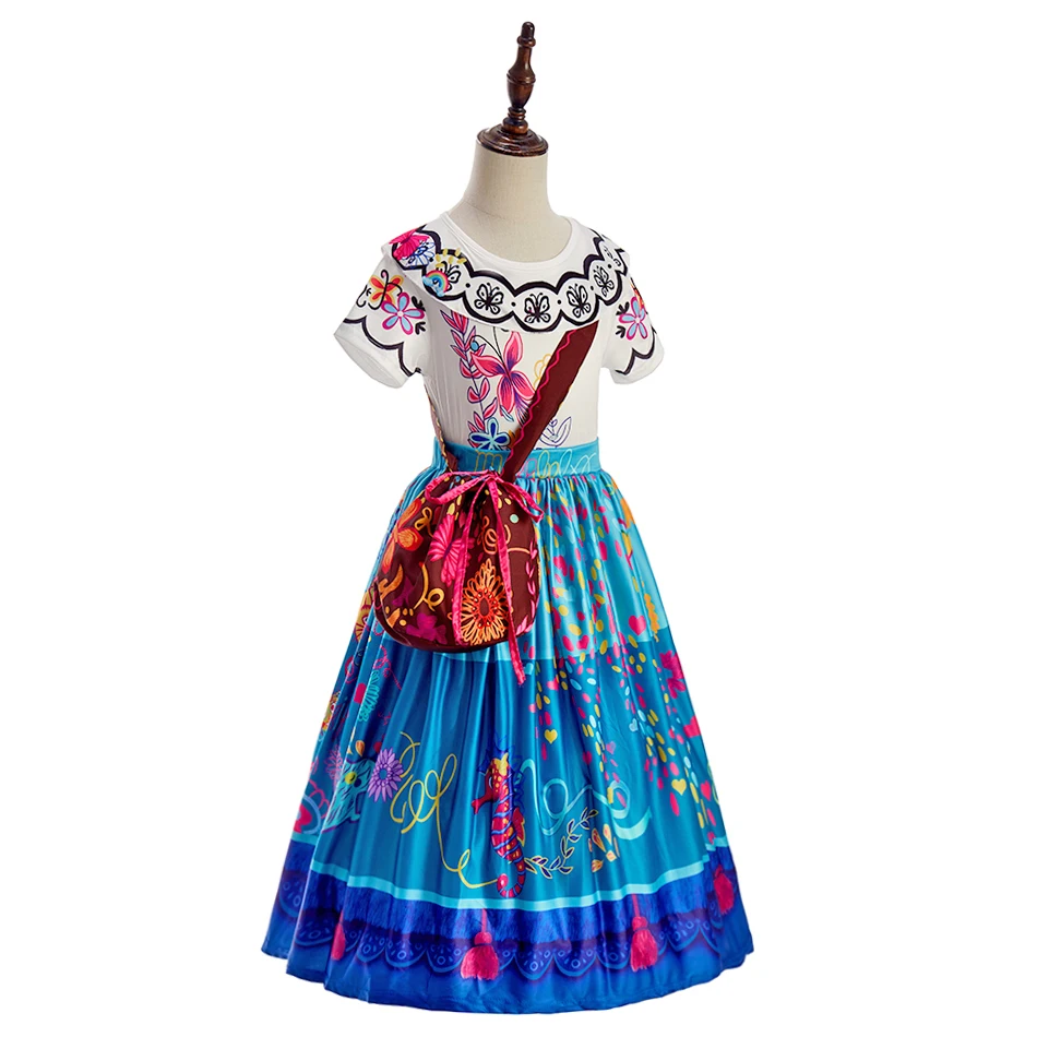 Floral Pattern Princess Costume Dress for Little Girls with Matching Bag Birthday Gift Easy Wear Soft Touch Fiesta Formal Dress