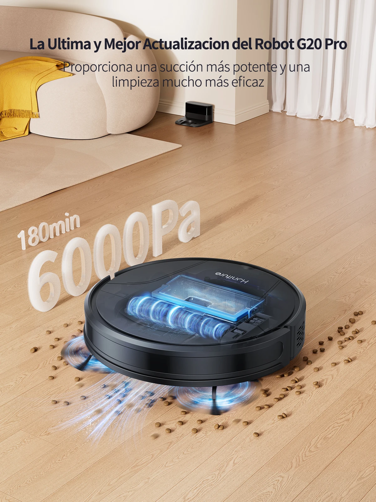 HONITURE Aspirateur Robot Laveur Poils Animaux, Aspirateur Robot 3 en 1, 6000Pa Ultra-Fin et Silencieux, Alexa/WiFi/APP/Télécommande, Idéal pour Les