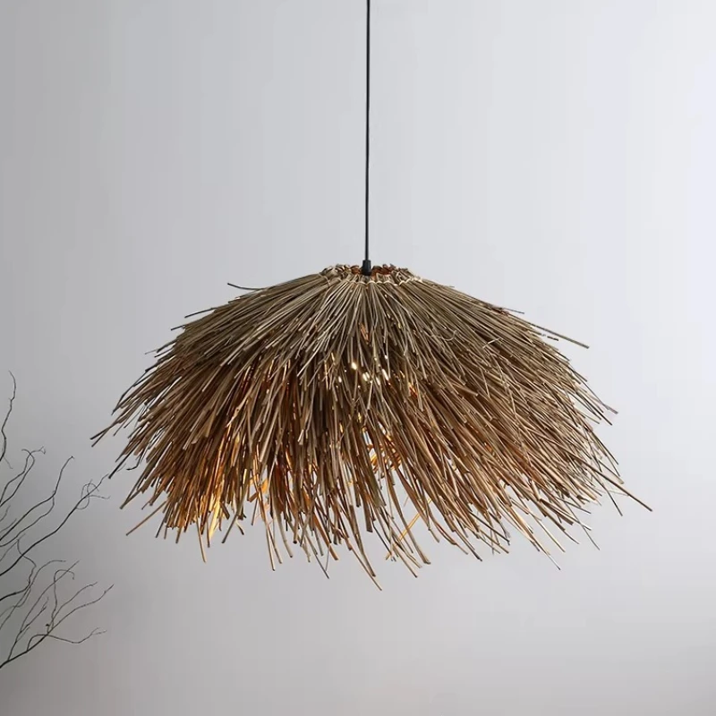 Wabi Sabi Rattan Woven Grass Pendant Lamp Handmade Artistic Lighting for Restaurant Bar Counter Hotel Home Decor Vintage Style