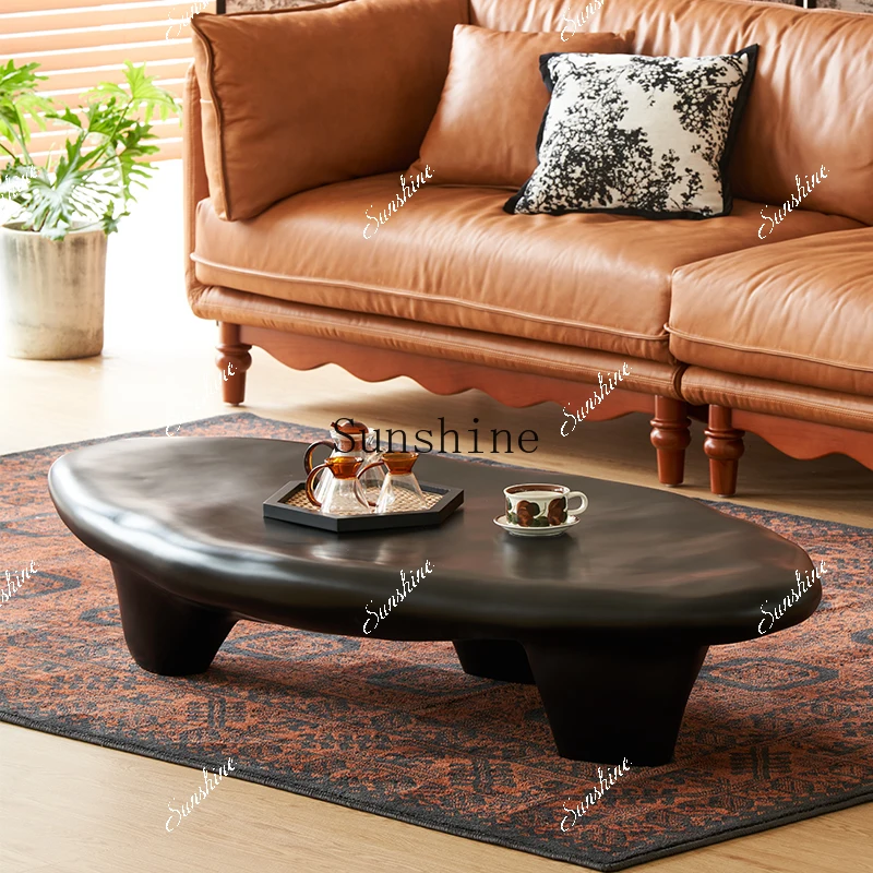 Special-shaped pebble coffee table wabi-sabi wind medieval irregular fiberglass steel tea table living room cream wind  FT