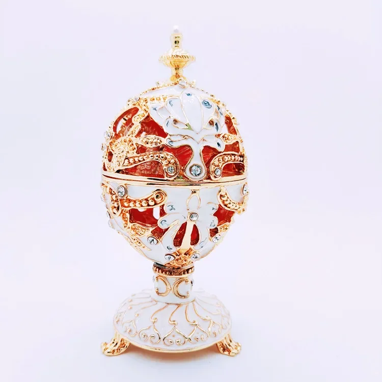 Faberge Egg Style Hand Painted Decorative Trinket Box with Classic Hinged, Ornaments Home Decor, Unique Easter Day Gift