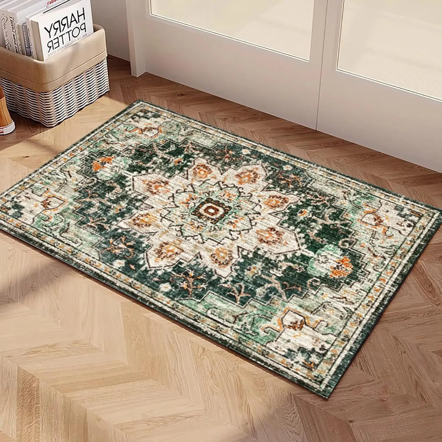 VIKAMA American Persian Machine Washable Carpet Low Pile Soft Non-Slip Welcome Doormat Home Decor Bathroom Kitchen Rug
