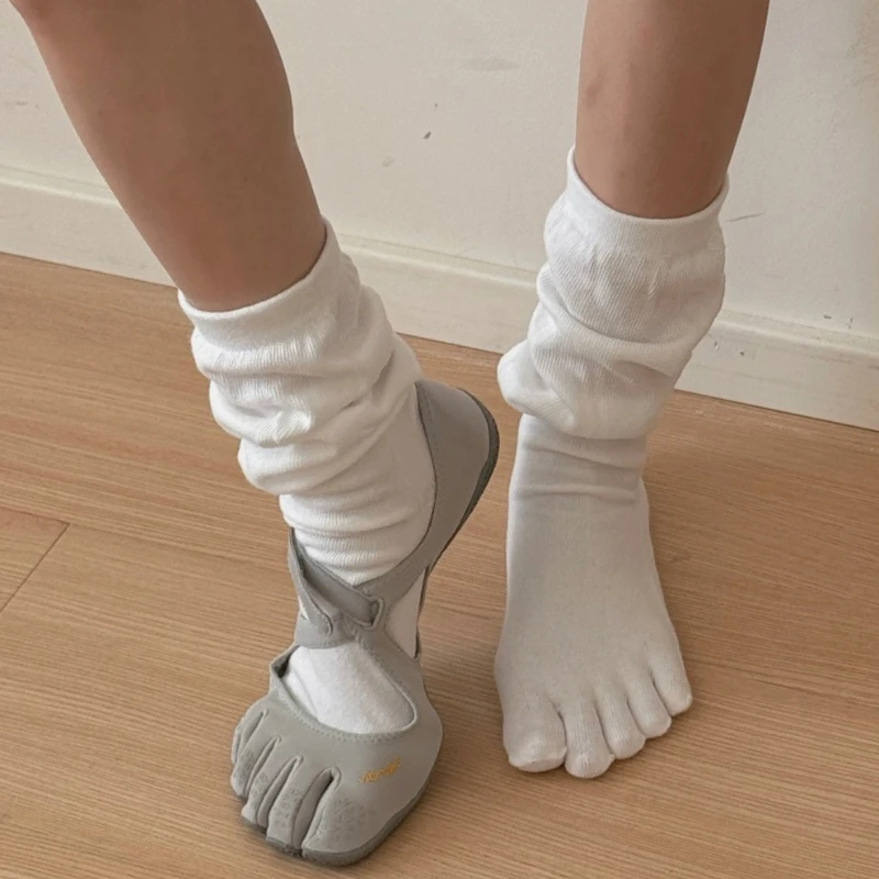 Five-finger Women Socks Casual Solid Color Beige White Gray Medium Tube Socks Women Japanese Fashion Five Toes Cotton Long Socks