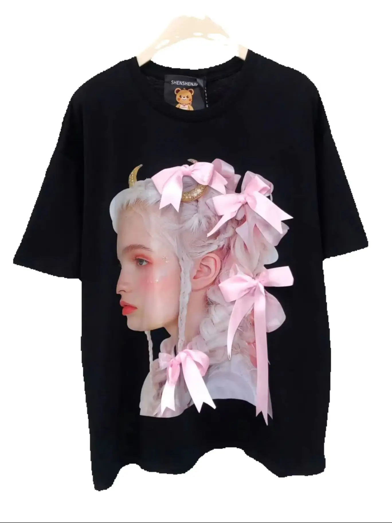 

New Spring Summer Loose Women Round Neck Pullover Top Cute Ribbon Bow Mid-long Cotton Basic Tees Casual Short Sleeve T-shirt