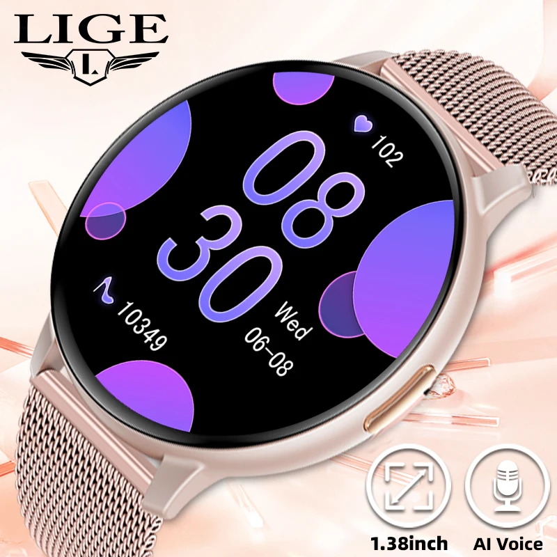 Lige moda relógio inteligente das mulheres dos homens bluetooth chamada relógios freqüência cardíaca monitor de saúde feminina música voz esportes fitness smartwatch