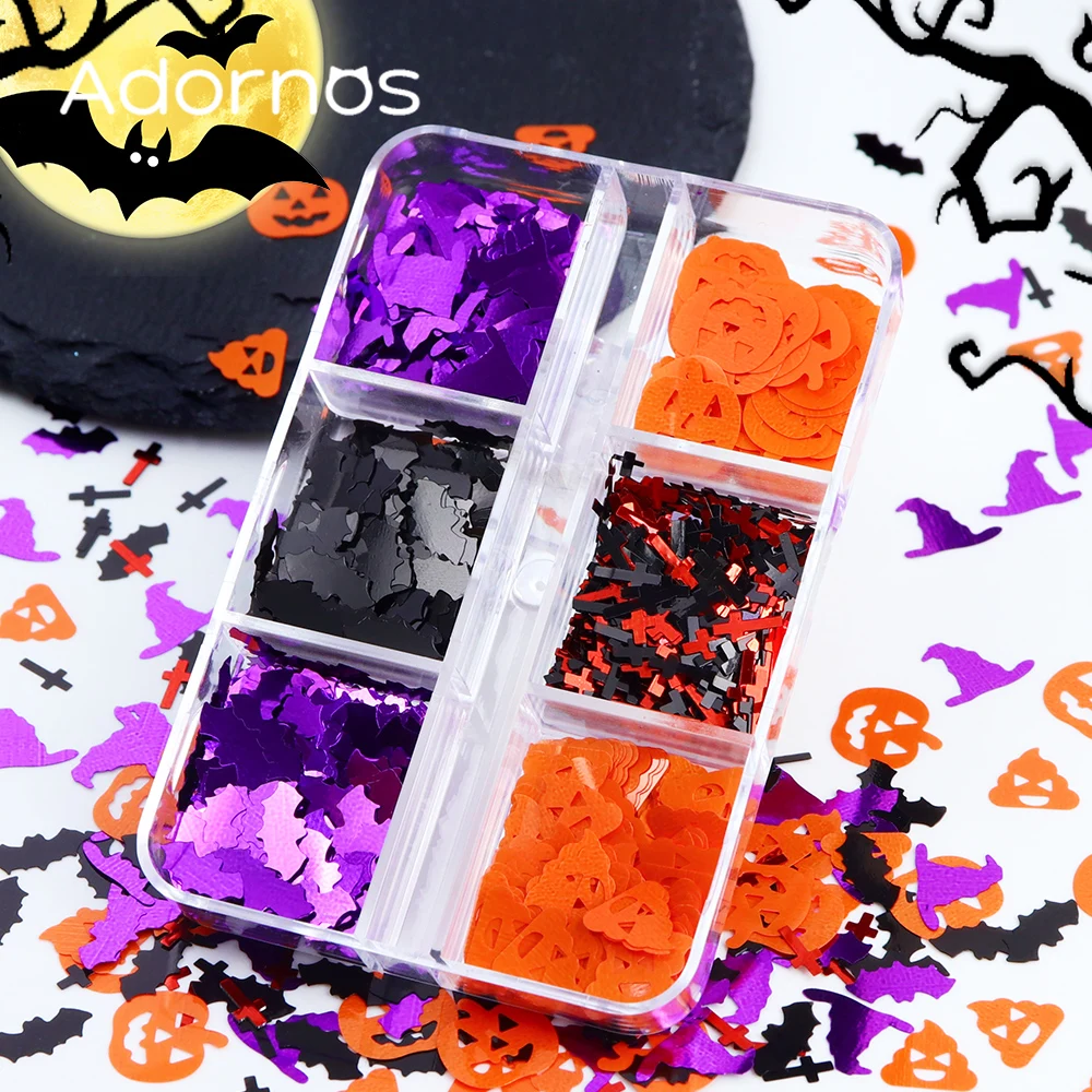 Halloween Sequins Epoxy Resin Shaker Mold Filler Pumpkin Wizard Hat Bat Cross Love Heart Paillettes DIY Pendant Keychain Making