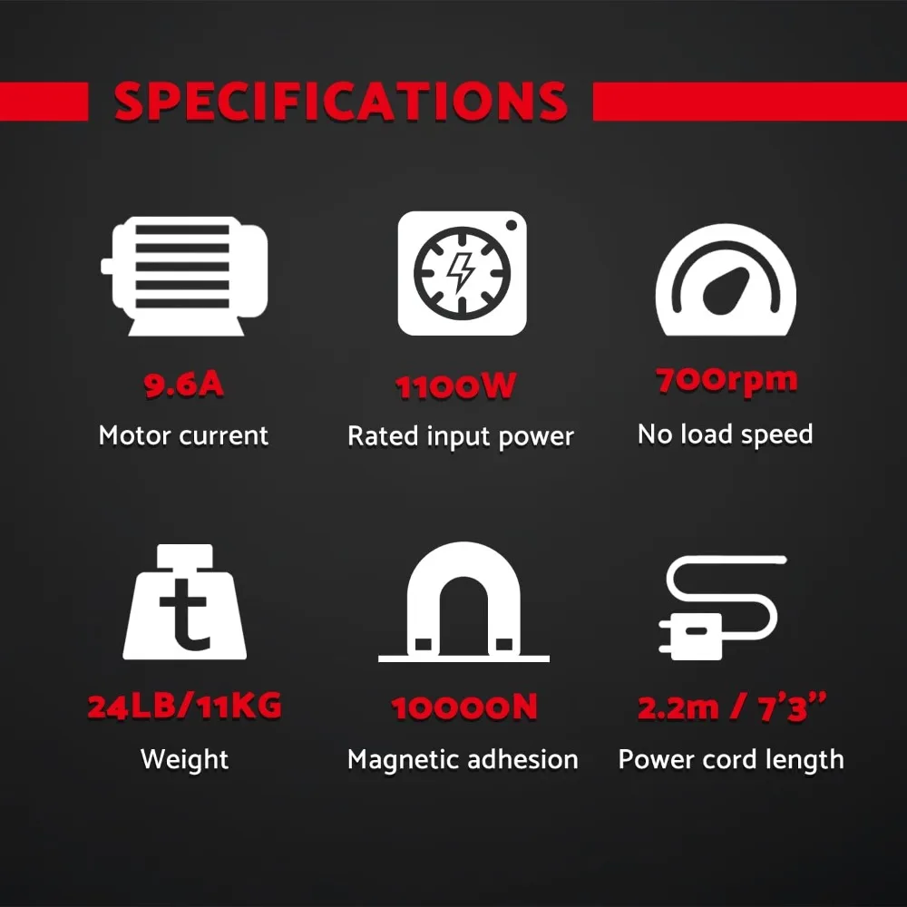 BEST- مجموعة أدوات ضغط المثقاب المغناطيسي المحمولة بقدرة 1100 وات، سرعة تحميل 700 دورة في الدقيقة، أقصى عمق القطع 2"، القطر المملة القصوى 1-9/16 بوصة #3