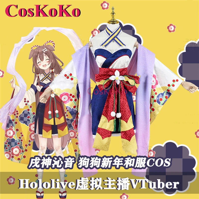 CosKoKo Inugami Korone Cosplay Anime VTuber Hololive disfraz dulce encantador uniforme tipo kimono de Año Nuevo ropa de juego de rol de Halloween