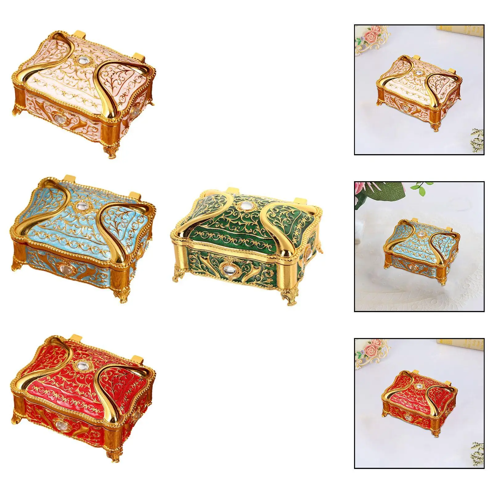

Metal Jewelry Box Jewelry Case Desk Vintage Style Trendy Decorative Trinket