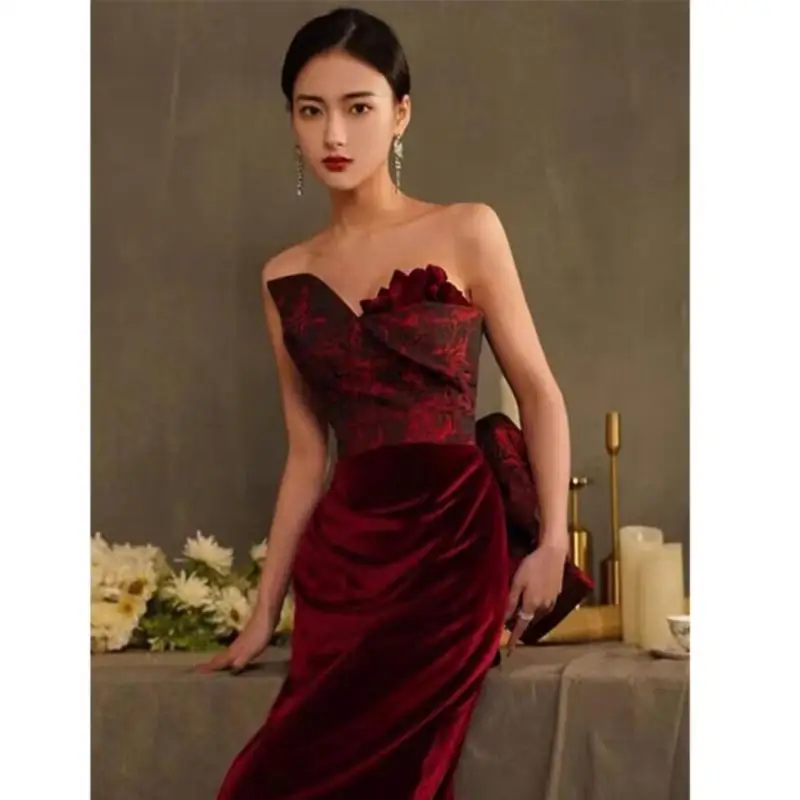 

Bridal Strapless Rose Blossom Morning Gown Wedding Engagement Toast Dress Wedding Wedding Wedding Dress Adult Gown Customized