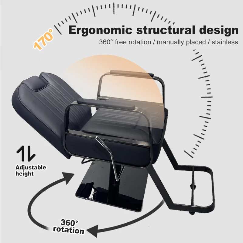 

Black Leather Saloon Chair Beauty & Barber Salon Kids-friendly Flat Seat Hair Cutting Chair Living Room Furniture