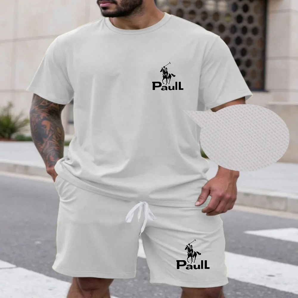 

New Summer Men's Casual Sports Set for Outdoor Hiking and Jogging - Men's Short-Sleeved Pure Cotton T-Shirt + Shorts Set