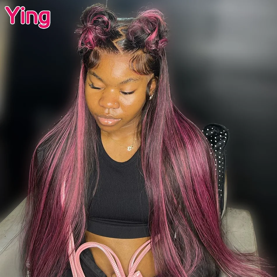 

Bone Straight Highlight Purple Colored 6X4 Lace Closure Wigs Human Hair PrePlucked Brazilian 13x6 Transparent Lace Front Wig