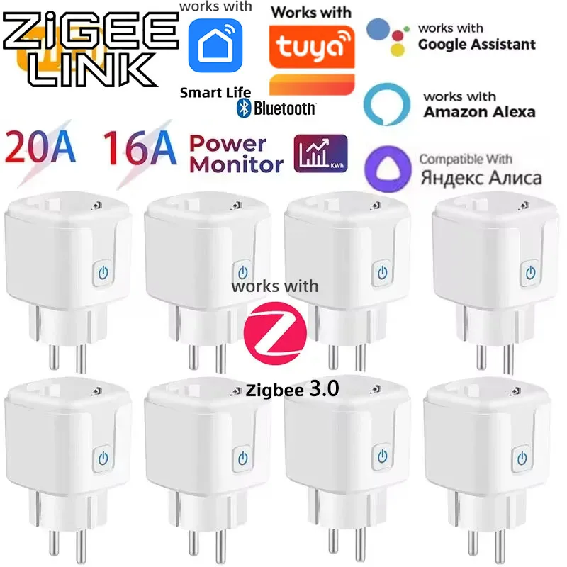 Powered By Tuya WiFi/ZigBee 3.0 Smart Plug EU Socket Outlet 16A/20A Power Monitor Timer Remote Voice Control Alexa Google Home
