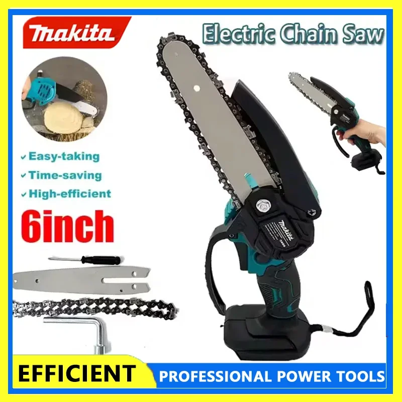 

Makita 6 Inch Electric Chain Saw Handheld Portable Wood Logging Chainsaw for Garden Pruning 18V Battery Powered Tool