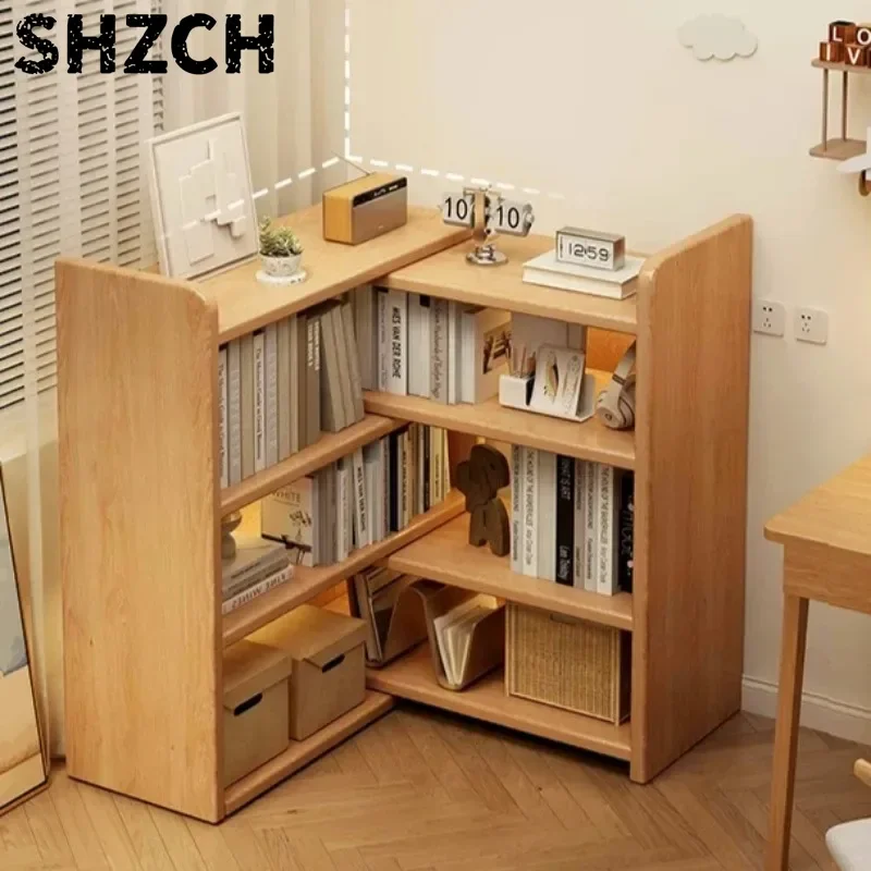 Solid Wood Bookshelf -Corner Storage Cabinet with Wall-Mounted Design Space-Saving Bookcase for Kids Study&Home Office Organizer