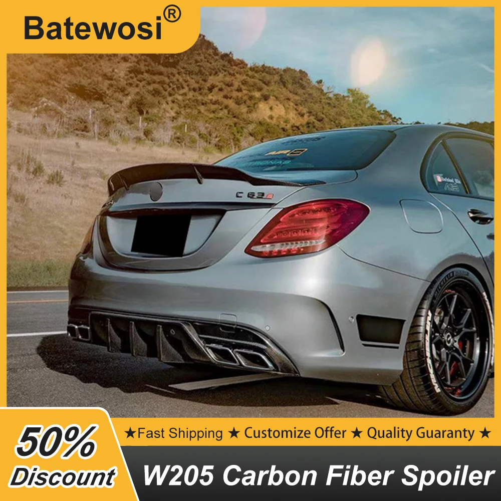 For Mercedes Benz C Class W205 C180 C200 C260 Sedan 4 Door 2015-2021 Carbon Fiber Material Rear Trunk Lid Car Spoiler Wing