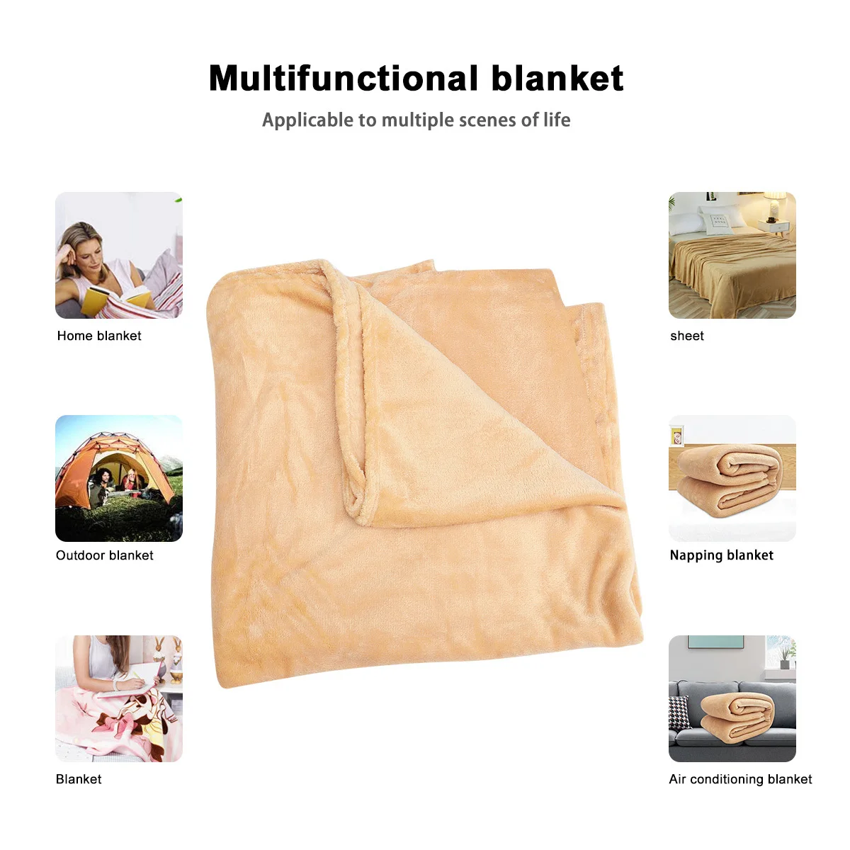 

1Pcs 150x200cm Coral Fleece Blanket Machine Washable Warm Light Weight Flannel for Bed Use Solid Khaki