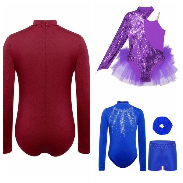 

Ballet Gymnastics Sequins Bodysuit Kids Girls Tulle Skirted Tutu Leotard Children's Sparkly Dance Jumpsuit Teens Skating Costume