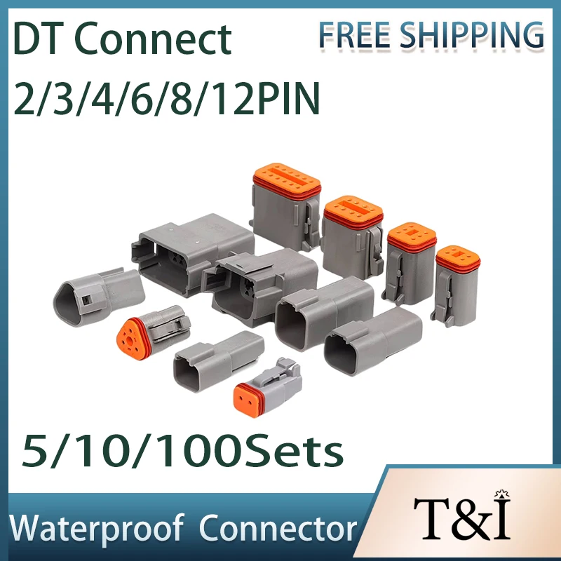 5/10/100 Sets Kit Deutsch DT 2P/3P/4P/6P/8P 22-16AWG Waterproof Electrical Wire Connector Plug DT06-2S DT04-2P For Car DT04-3P