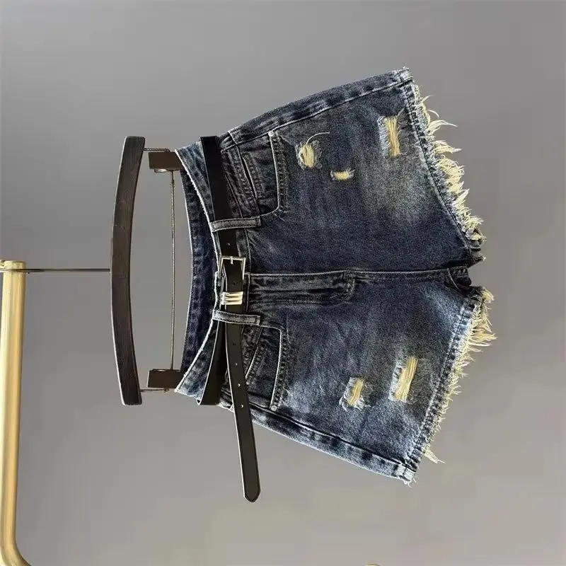 Summer 2026 High-Waist Denim Shorts Women's Retro Sexy Slimming Versatile Frayed A-Line Wide Leg Hot Pants Short Jeans Feminino