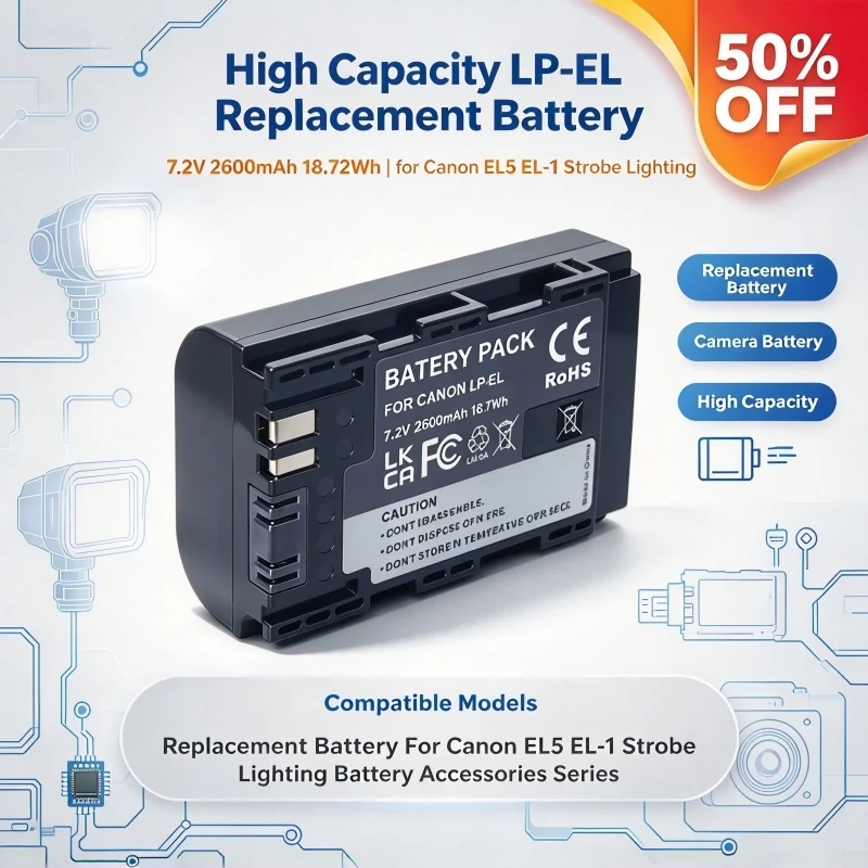 LP-EL 7.2V 2600mAh 18.72Wh High Capacity Li-ion Replacement Battery for Canon EL5 EL-1 Strobe Flash Lighting Accessories