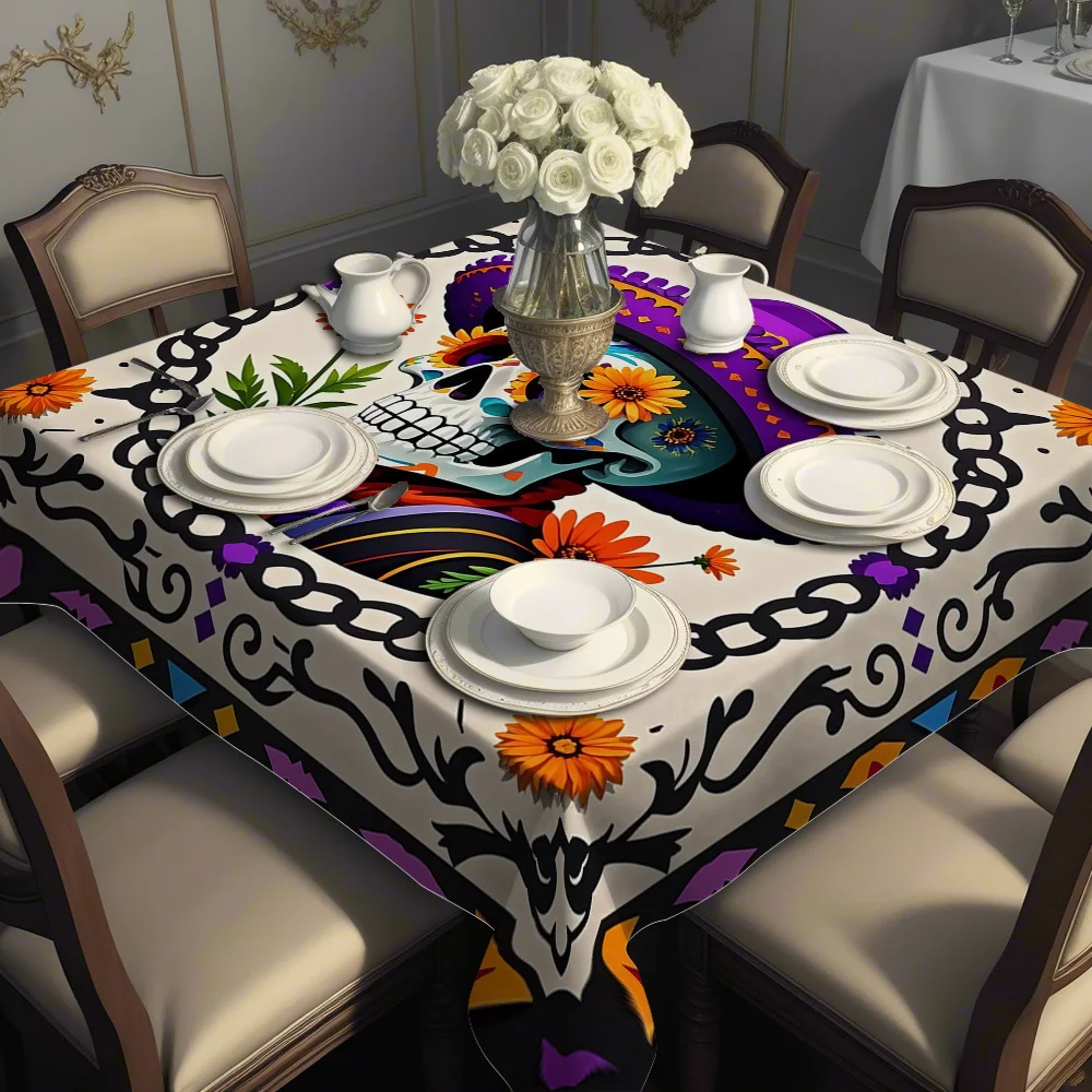 One Mexican Day of the Dead style printed square tablecloth, suitable for daily family diningzyc