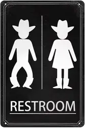 Funny Cowboy Cowgirl Bathroom Metal Tin Sign Rustic Western Themed Signs Farmhouse Metal Wall Decor Vintage Restroom Novelty Gif