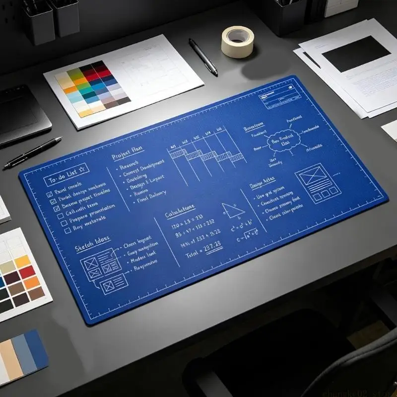 Reversible Desktop Pad in Blue and Black, Rubber Work Area for Mouse and Typing Equipment in Office, Study, and Gaming Setups
