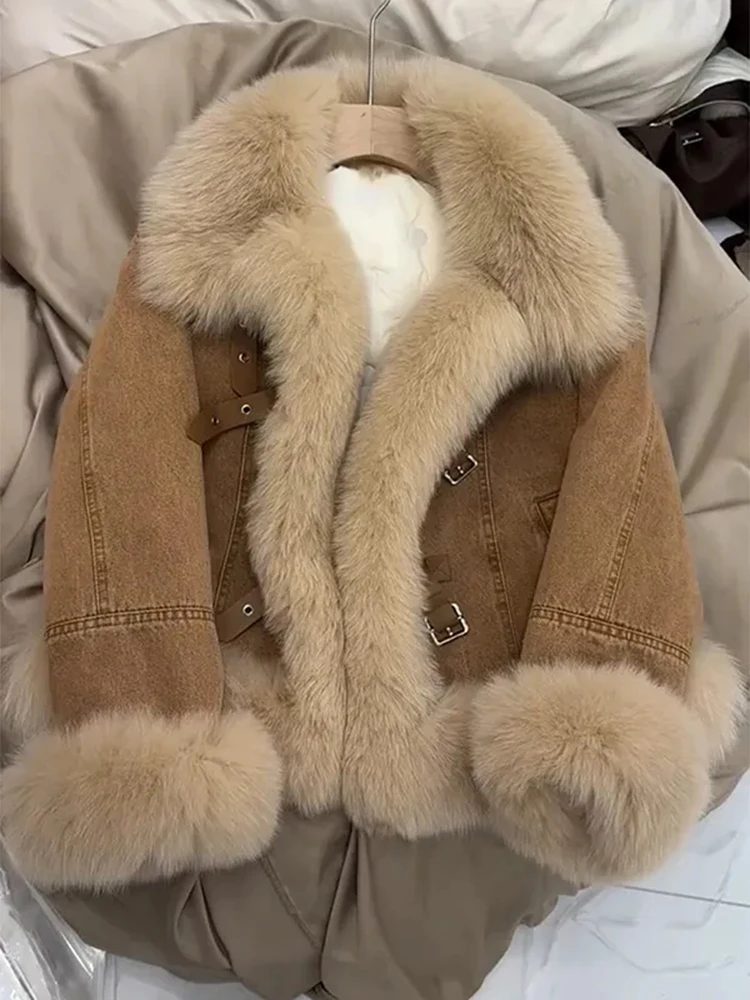 

Винтажная толстая укороченная куртка, женская зимняя теплая стеганая куртка с меховым воротником в стиле пэчворк, уличная одежда Y2K, свободная повседневная верхняя одежда с длинными рукавами