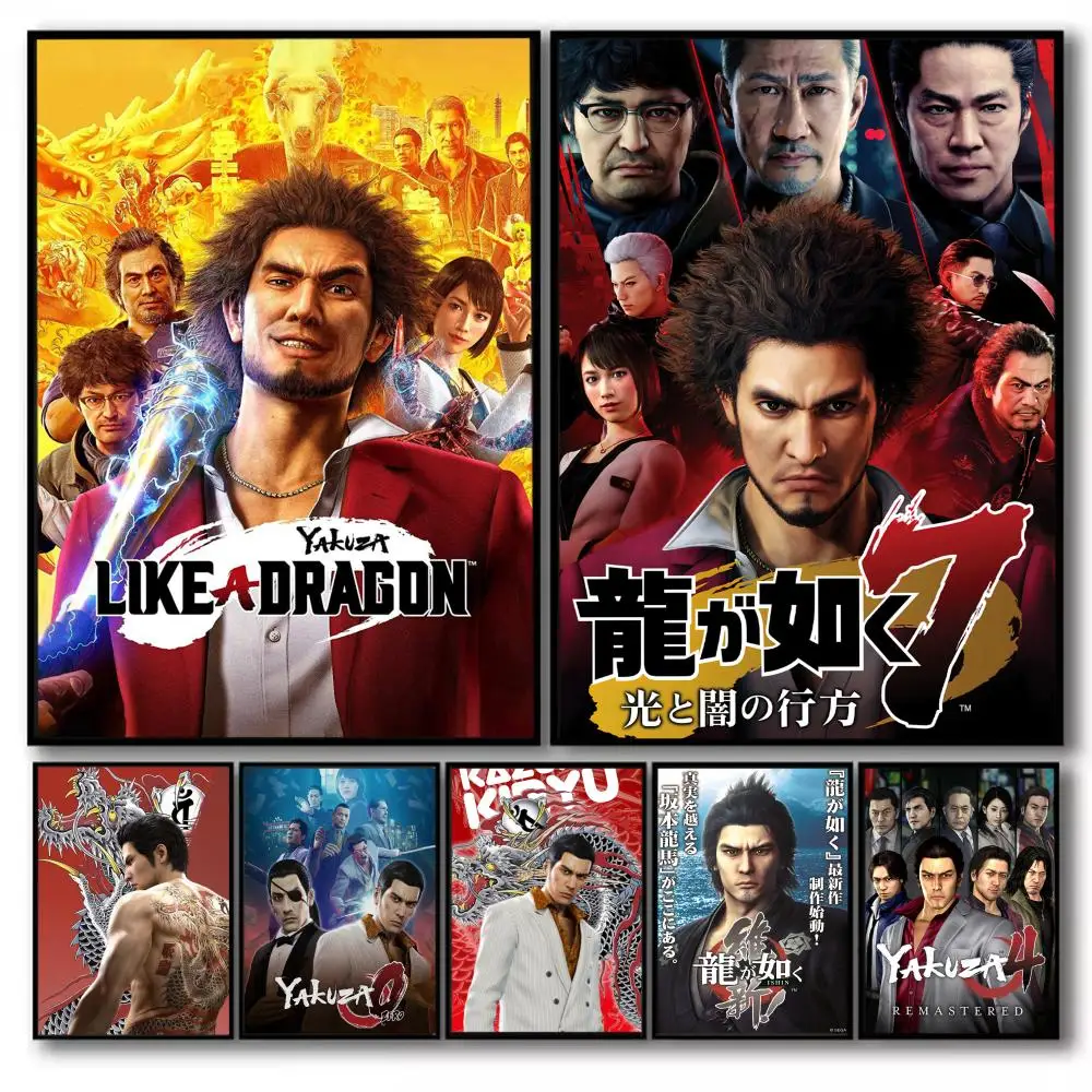 Y-Yakuza Like a Dragon Game Painting Calligraphy Canvas Poster Art for Bedroom Living Room Home Decor Decoration Decals Gift
