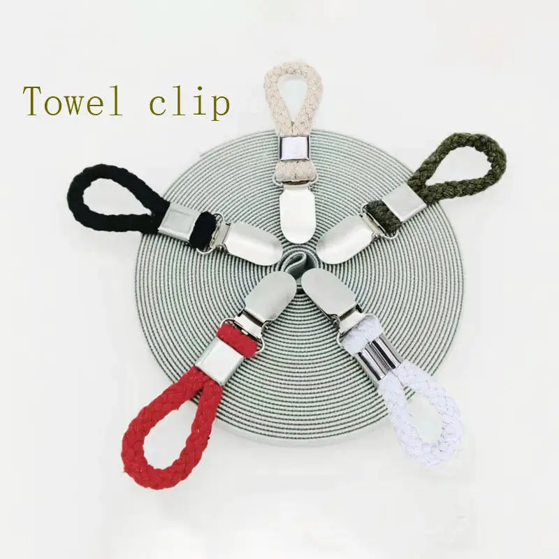 1/2PCS Braided Towel Clip Metal Clamp Multipurpose Cloth Hanger Cotton Loop Holder For Bathroom Kitchen
