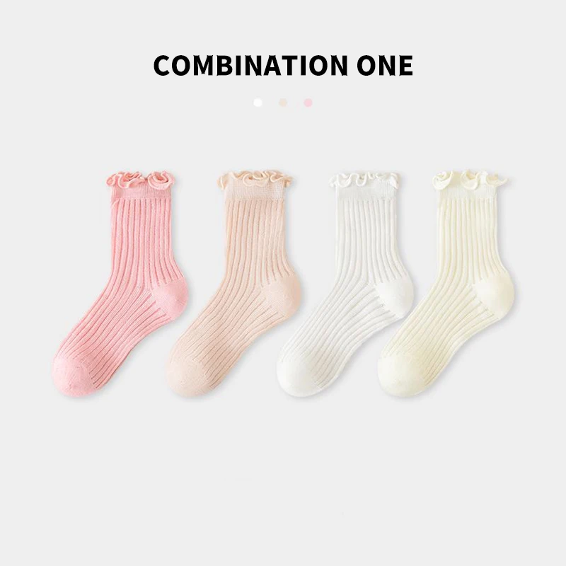 

4 Pairs Color Solid Kids Girls Mesh Half Socks Concise Classic Casual Trendy Soft Cozy Cotton Combed Breathable Elastic Socks