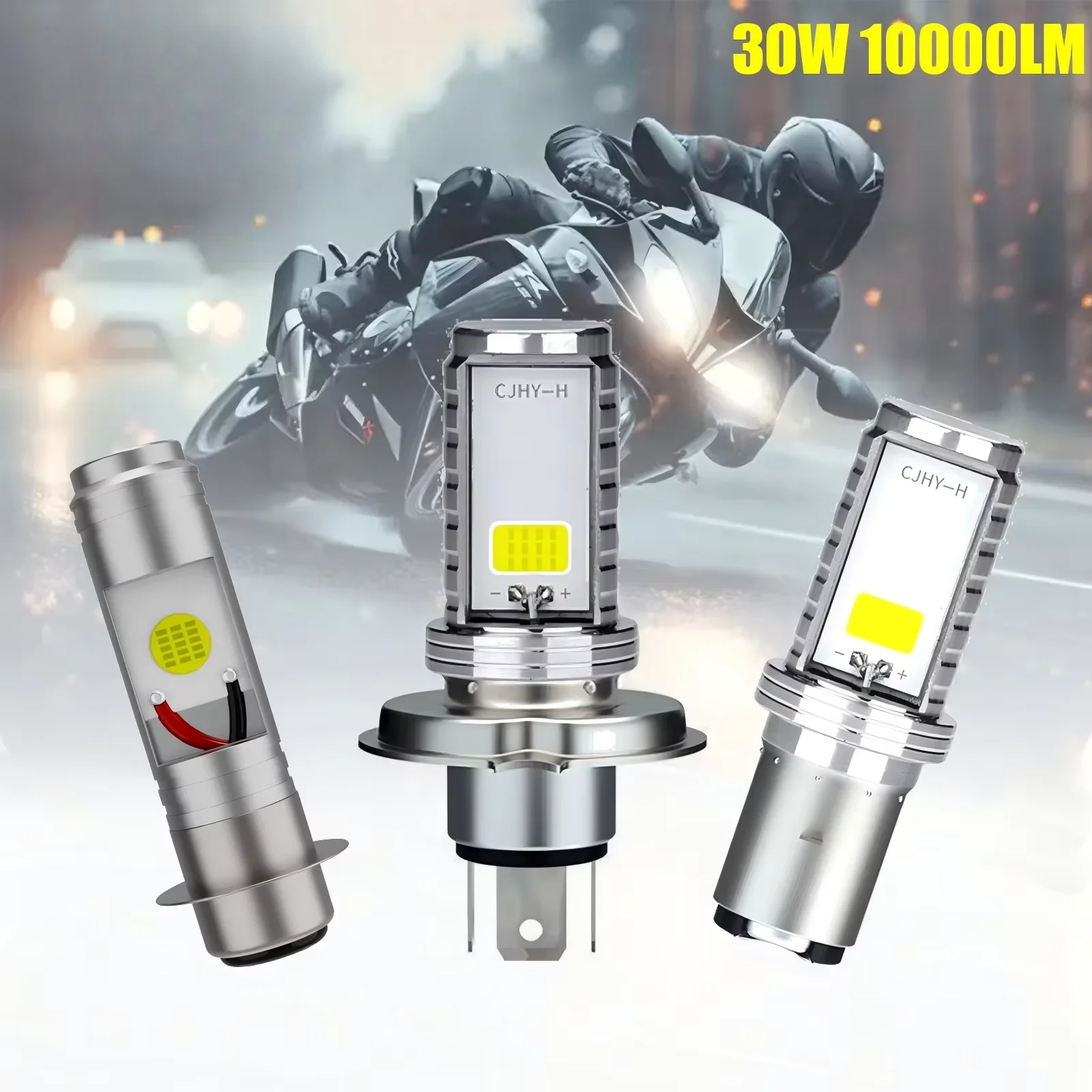 30W 10000LM H4 LED Motorcycle Headlight Bulb 6000K CSP Chip Hi/Lo Beam for ATV Scooter