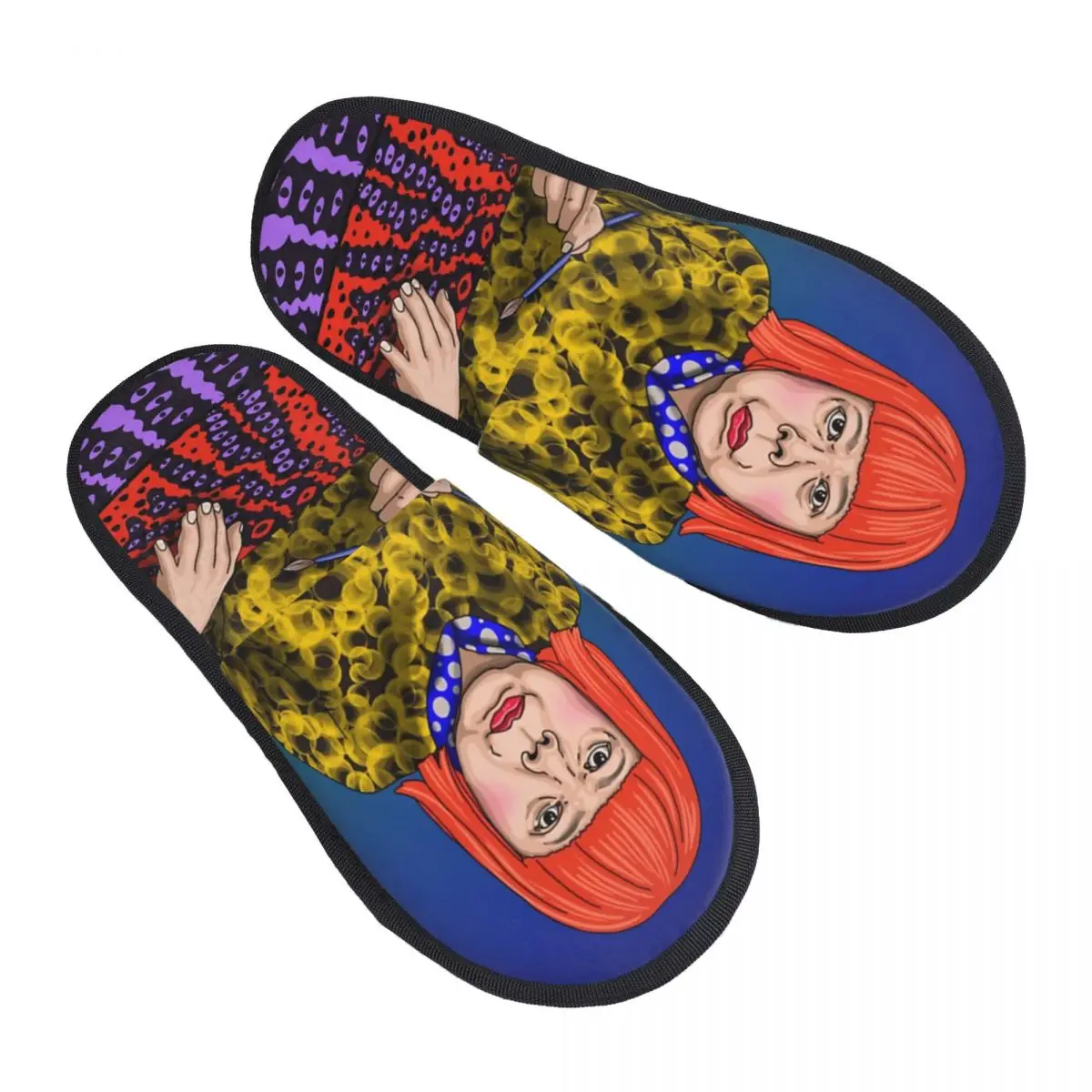 Custom Japanese Artist Yayoi Kusama Soft Memory Foam House Slippers Women Cozy Warm Anti-Skid Slipper