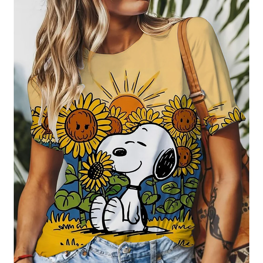 MINISO Snoopy 3D Print Women's T-Shirt Summer Fashion O-neck Loose Short Sleeve 2025 Fashion Streetwear Tops Women Clothing #1