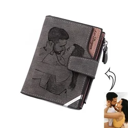 Carteras con fotos personalizadas para hombre, cartera corta con diseño Retro de alta capacidad, regalo para hombre, marido con bolsillo para monedas con cremallera