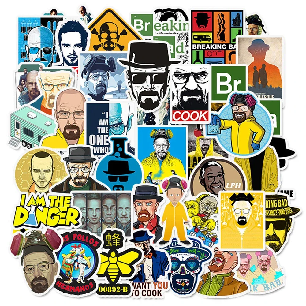 50pcs Breaking Bad TV Show Stickers PVC Waterproof Toy Graffiti Kid Stickers Skateboard Guitar Suitcase Luggage Car Decal