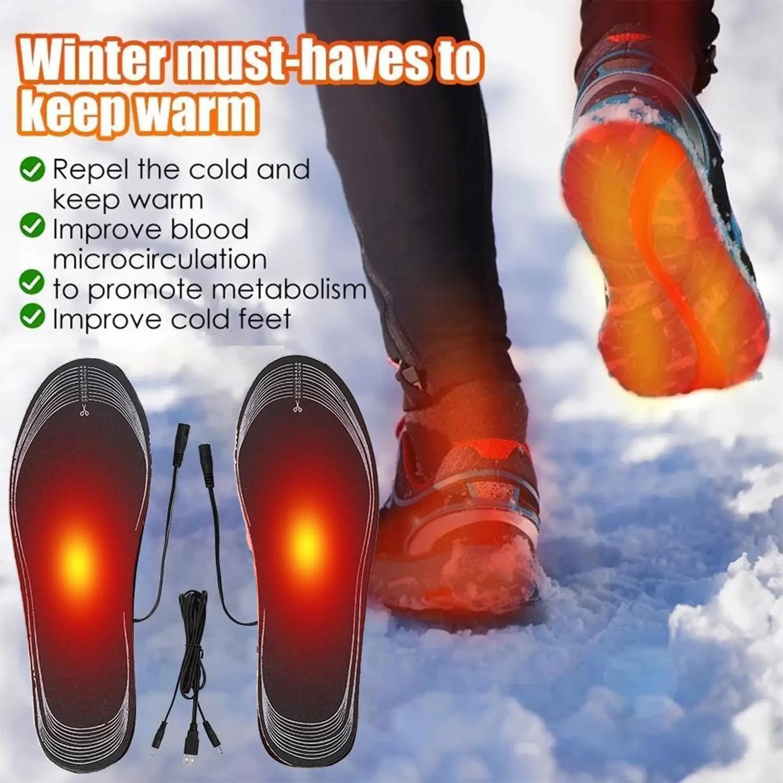 

Стельки с подогревом, USB термогрелка для ног, зимние вставки для ног, стельки с подогревом для улицы, холодная погода, кемпинга, прогулок, спорта