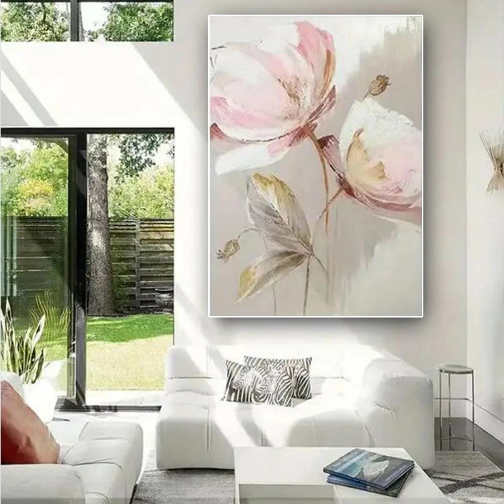 Hand-Painted Beautiful Oil Painting Knife Pattern Grassland Flowers Drawing Cloth Pattern Home Mural Decor Living Room Wall Art