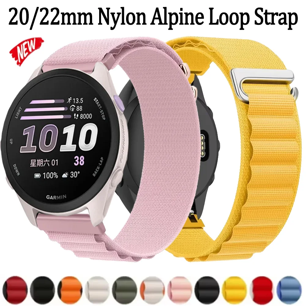 20/22mm Nylon Alpine Loop Strap For Garmin Forerunner 170 70 970 165 55 965 265 570 42/47mm Band Garmin Approach S50 Active 6 5