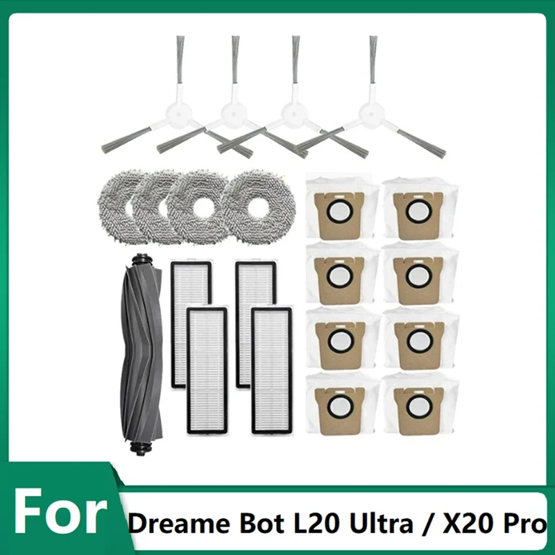 Replacement Parts For Dreame Bot L20 Ultra / X20 Pro Vacuum Accessories Main Side Brush Hepa Filter Mop Dust Bag