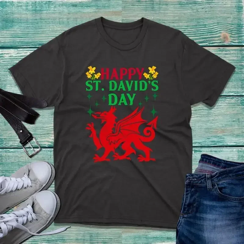 Happy St David'S Day Dragon T Shirt Welsh Saint Language Wales Top