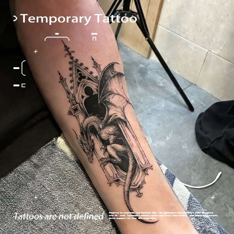 

Временные татуировки-наклейки «Темный средневековый дракон», водостойкие, на основе травяного сока, имитация тату, готический боди-арт для рук и ног, для мужчин и женщин