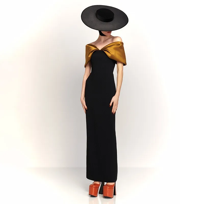 Women Elegant A Line V Neck Off Shoulder Long Dress for Wedding Guest Party Prom Wedding Party Guest Wedding with 3D Pattern