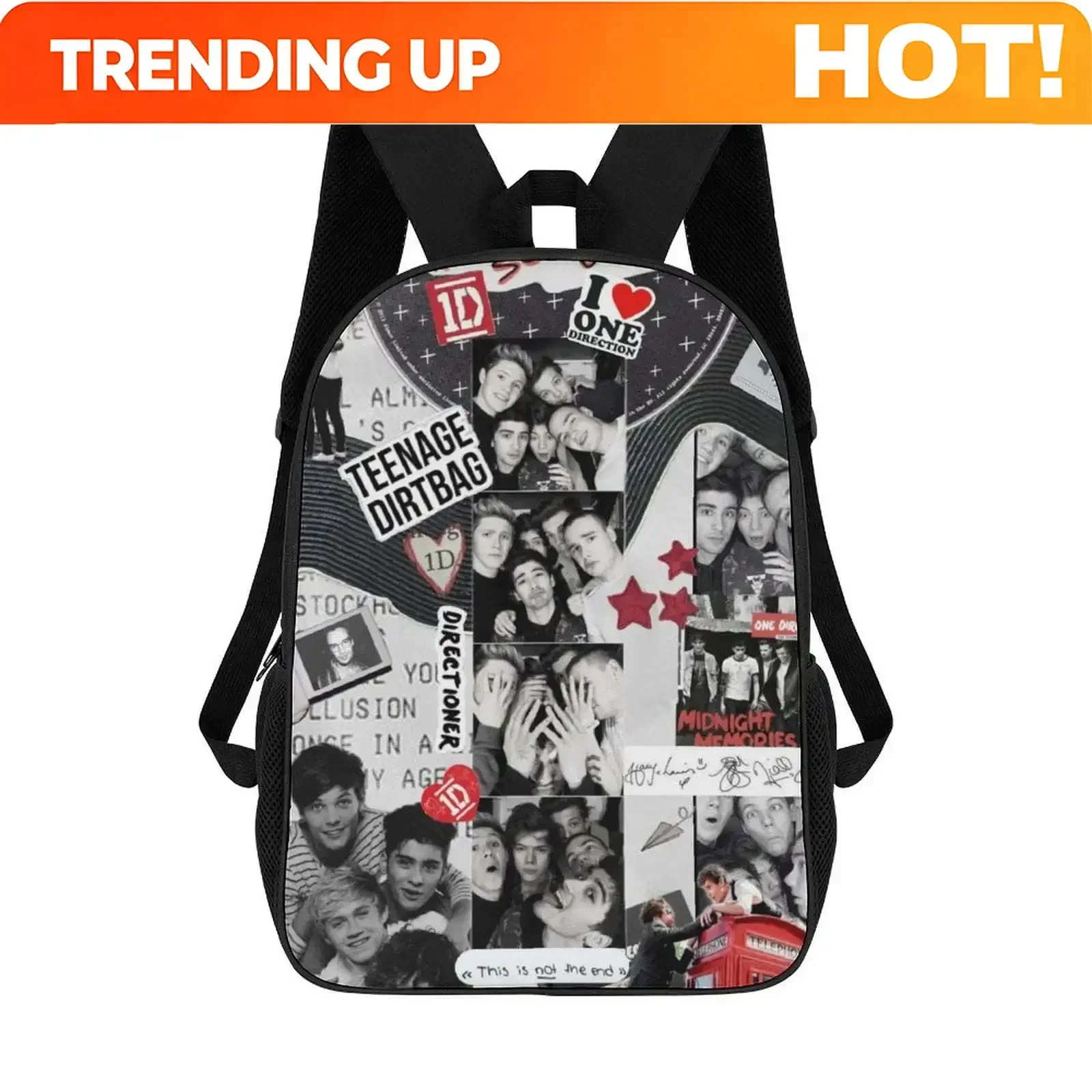 Custom Bag 17 Inch Casual Shoulder Bookbag, One Direction Backpack Knapsack Travel Bag Outdoor Hiking
