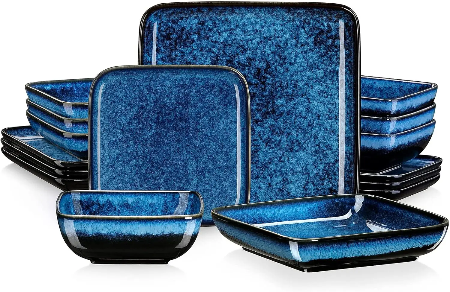 

Набор столовой посуды из синего квадратного камня, 16 предметов на 4 человека, современная кухонная посуда с тарелками и мисками