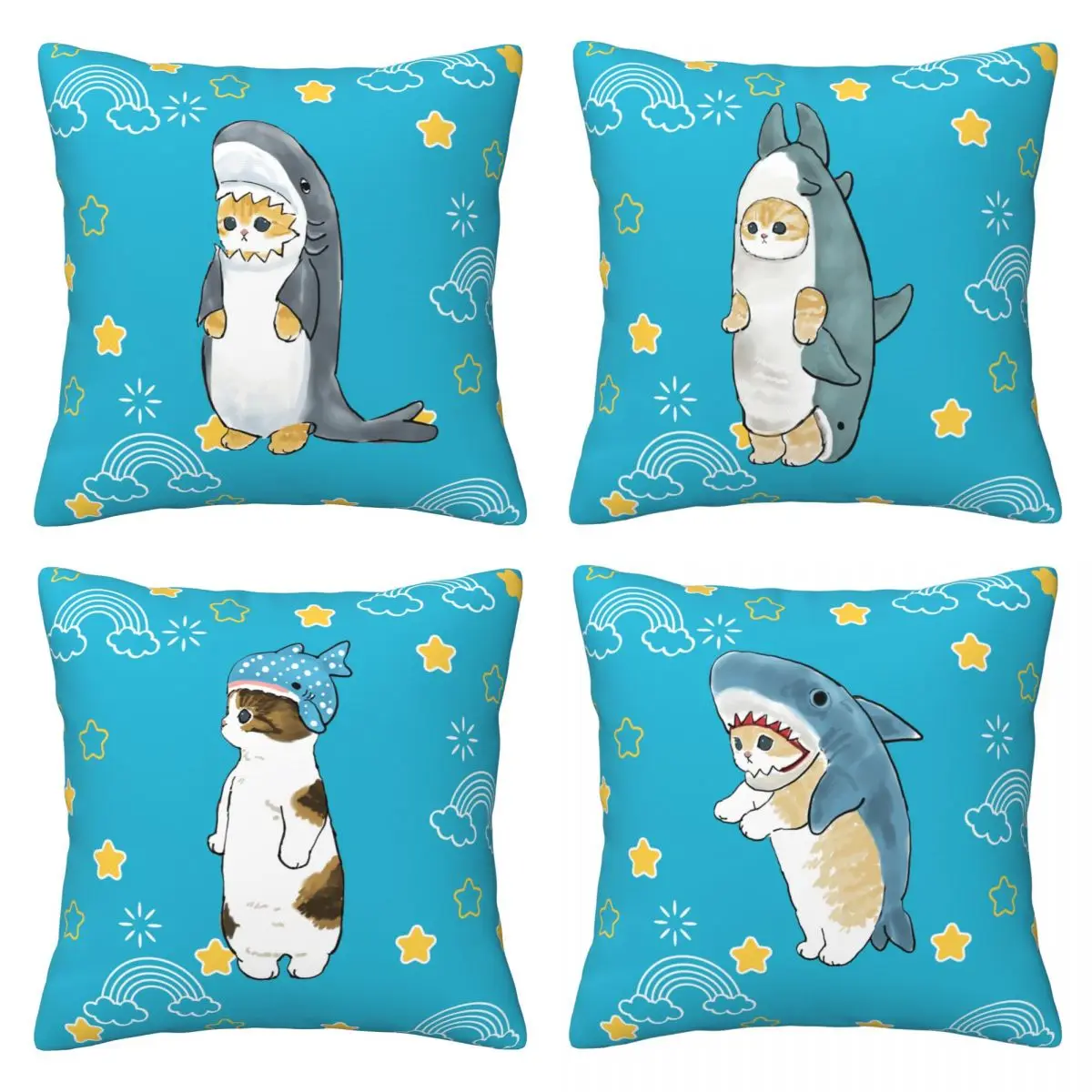 Cute cats in shark coats Kittens that look good in shark costumes mofusand anime Soft Cushion Cover PillowCase Cover for Home