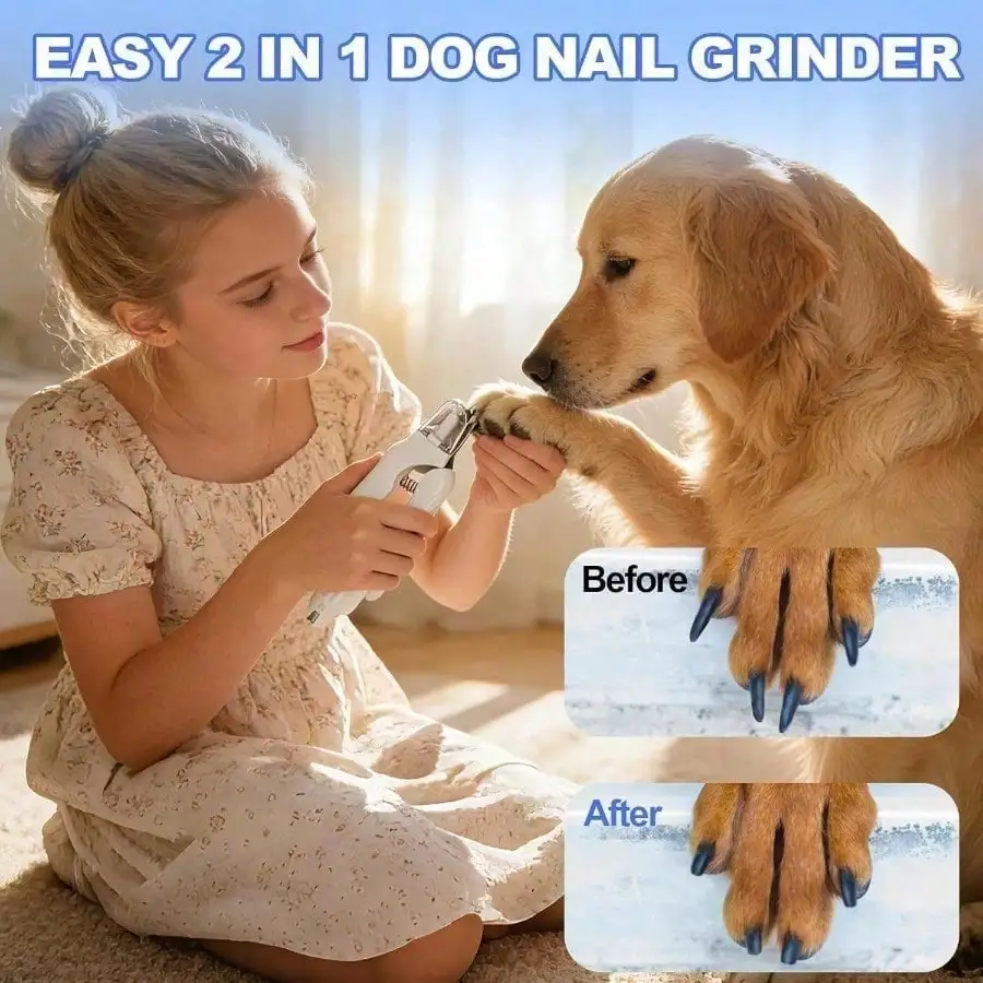 New model 2-In-1 Dog Nail Clippers With Lights - Electric Pet Nail Grinder Quiet, Suitable For Small Large Dogs And Cats, LED Prevents Over-Cutting, USB-C Rechargeable Safety Protection Grooming Kit For Black Nails