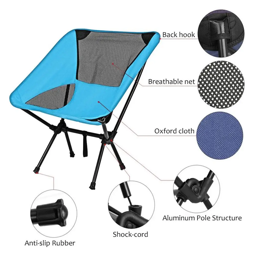 Portable Folding Chair Lightweight Fishing Chair 600D Oxford Cloth Seat Beach Chair for Outdoor Picnic Barbecue with Storage Bag